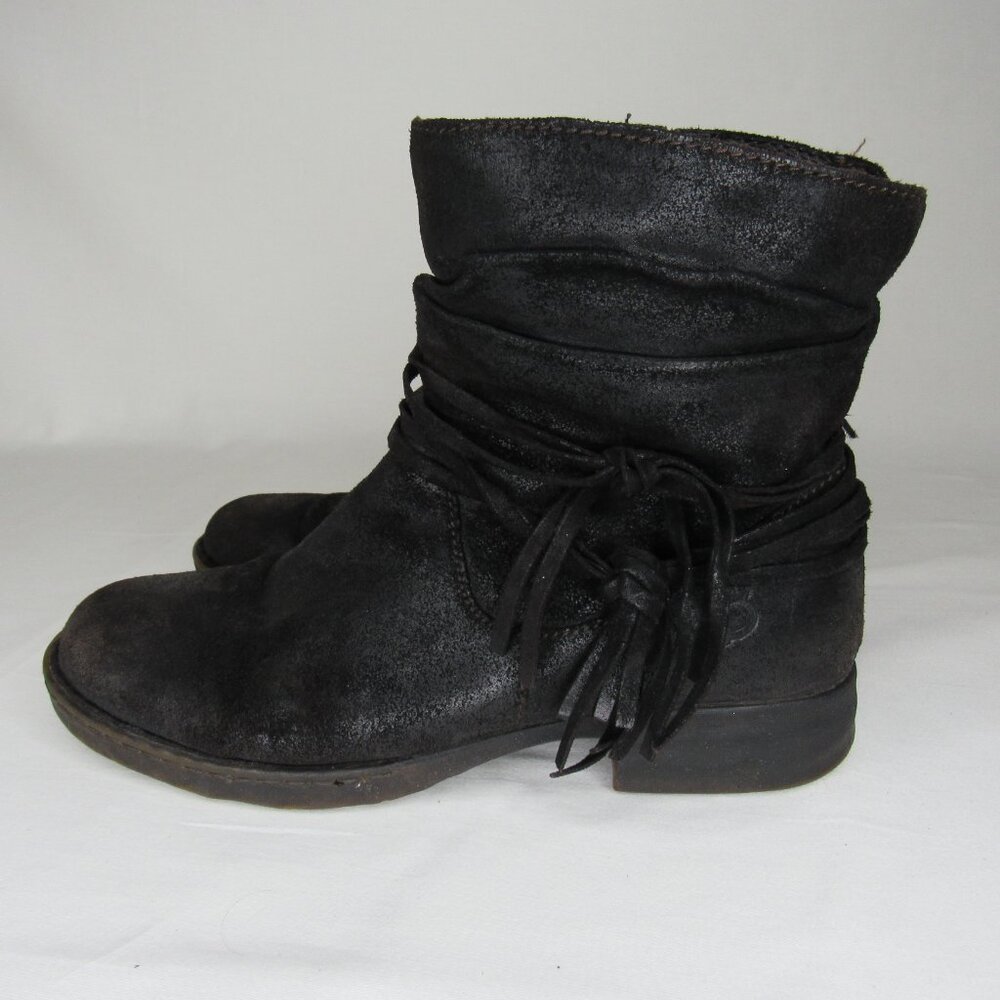 Born Black Oiled Leather Slouch Ankle Boots Women's 9.5 - Picture 3 of 10